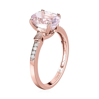 Martha Rocha Kunzite and Diamond Ring in Vermeil Rose Gold Over Sterling Silver (Size 10.0) 2.65 ctw