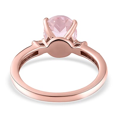 Martha Rocha Kunzite and Diamond Ring in Vermeil Rose Gold Over Sterling Silver (Size 10.0) 2.65 ctw