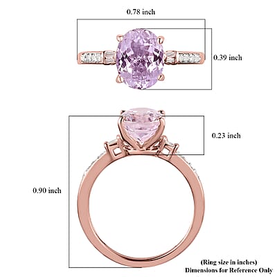 Martha Rocha Kunzite and Diamond Ring in Vermeil Rose Gold Over Sterling Silver (Size 10.0) 2.65 ctw