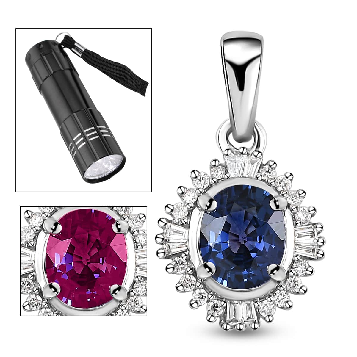 RHAPSODY 950 Platinum AAAA Tanzanian Color Change Sapphire and E-F VS2 Diamond Pendant with Free UV Torch 1.00 ctw image number 0