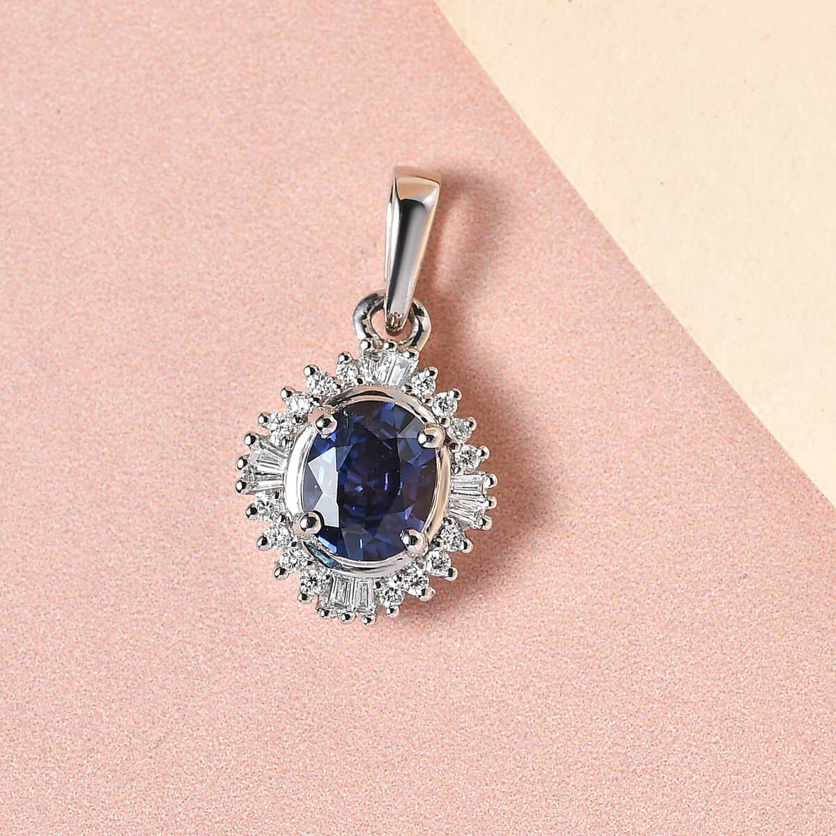 RHAPSODY 950 Platinum AAAA Tanzanian Color Change Sapphire and E-F VS2 Diamond Pendant with Free UV Torch 1.00 ctw image number 1