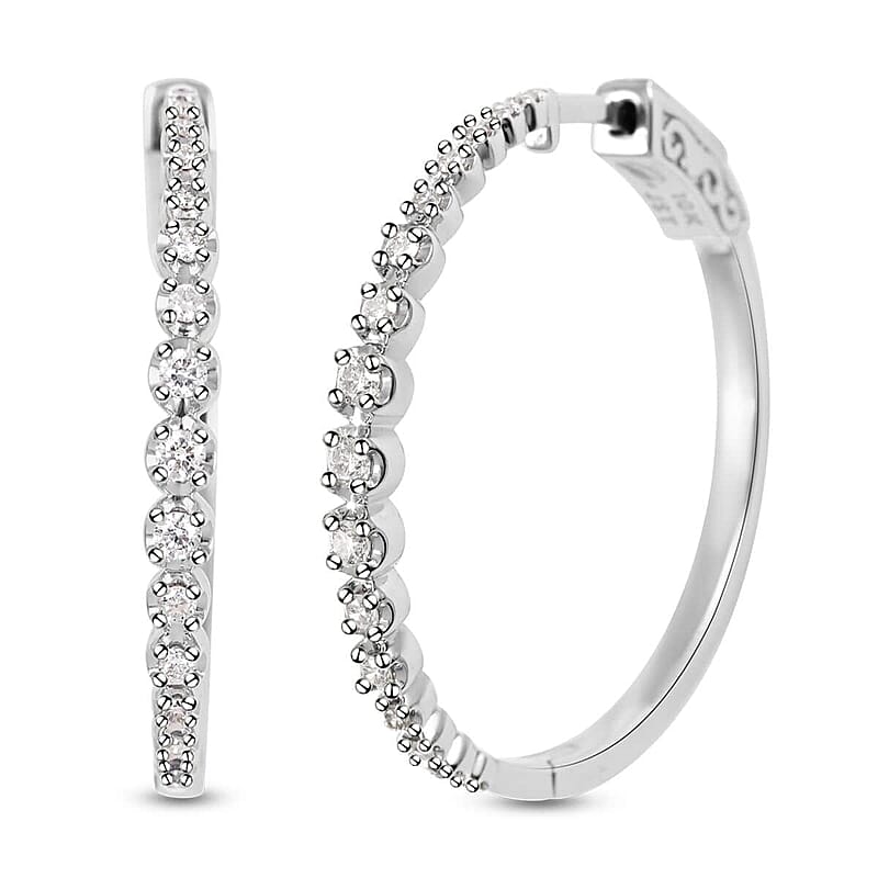 NY Closeout 10K White Gold Diamond Hoop Earrings 7.40 Grams 0.50 ctw