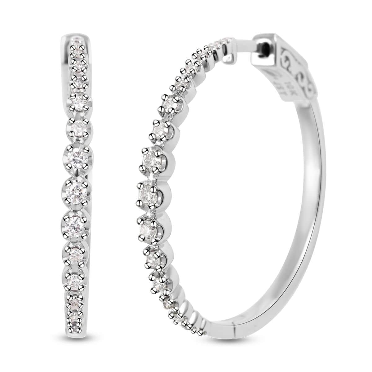 NY Closeout 10K White Gold Diamond Hoop Earrings 7.40 Grams 0.50 ctw image number 0