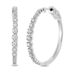 NY Closeout 10K White Gold Diamond Hoop Earrings 7.40 Grams 0.50 ctw