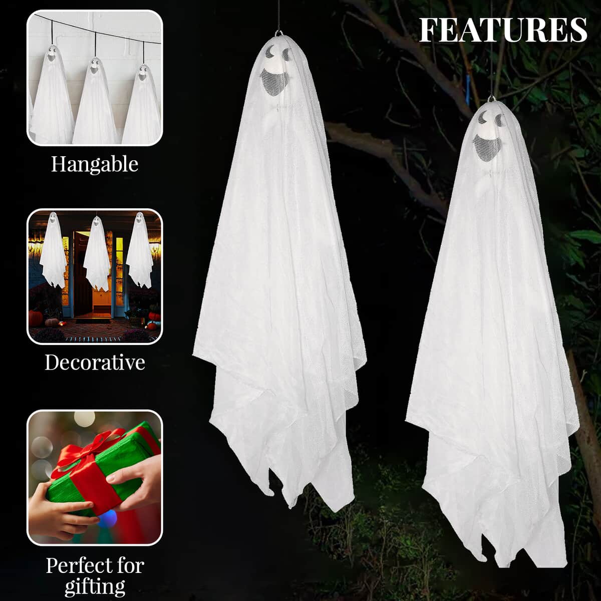 Halloween- Ghost Hanging Decor Faces -Smiling Face image number 2