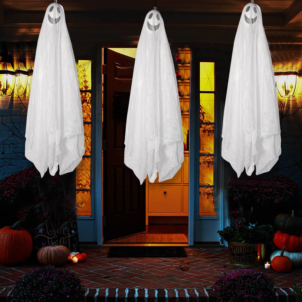 Halloween-Ghost Hanging Decor - WIDE Happy Face image number 1