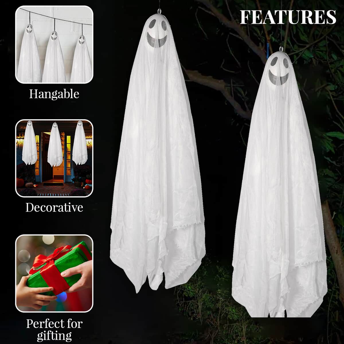 Halloween-Ghost Hanging Decor - WIDE Happy Face image number 2