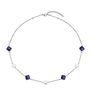 Lapis Lazuli Paper Clip Chain Station Necklace (20-22 Inches) in Stainless Steel 32.00 ctw | Tarnish-Free, Waterproof, Sweat Proof Jewelry