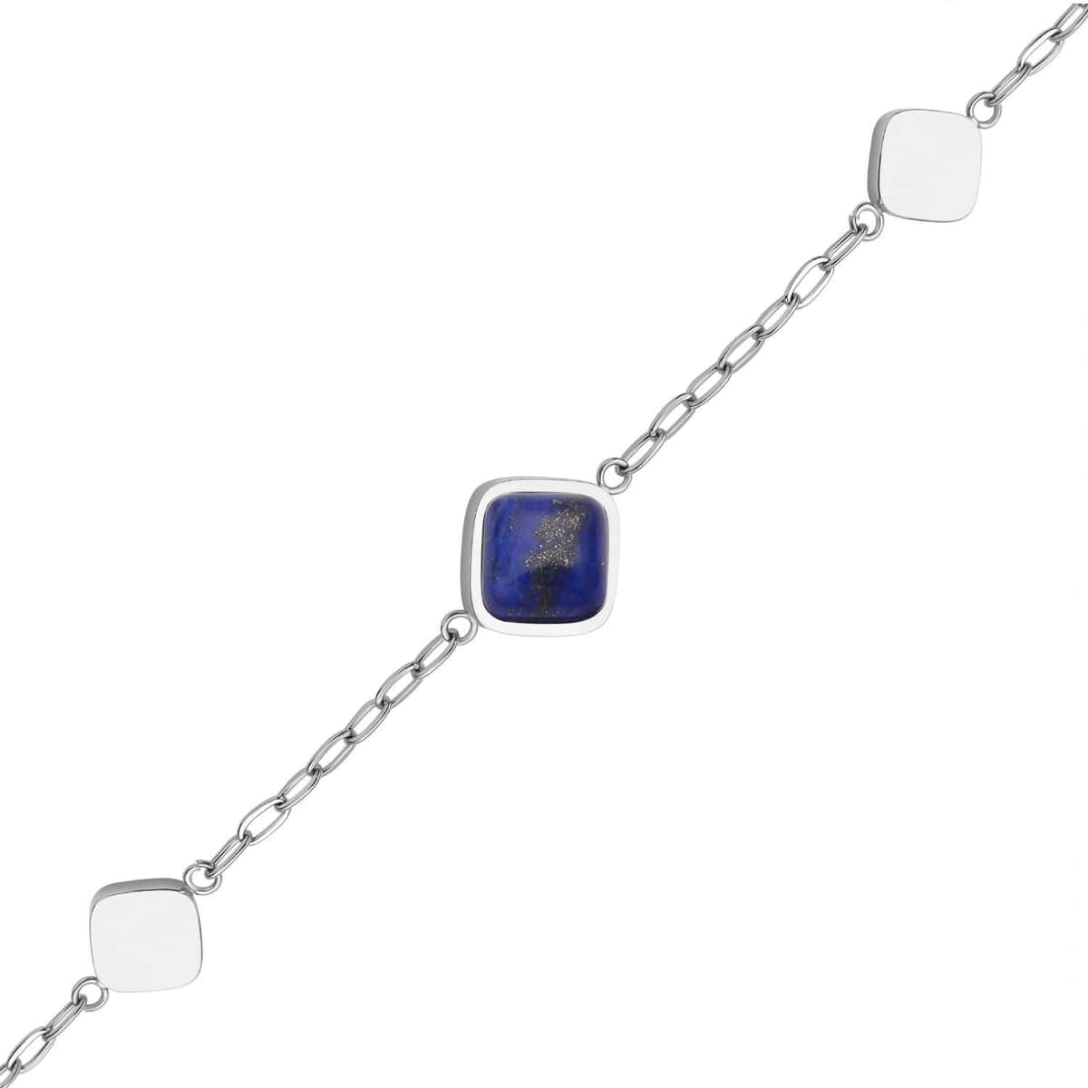 Lapis Lazuli Paper Clip Chain Station Necklace 20-22 Inches in Stainless Steel 32.00 ctw image number 3