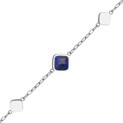 Lapis Lazuli Paper Clip Chain Station Necklace (20-22 Inches) in Stainless Steel 32.00 ctw | Tarnish-Free, Waterproof, Sweat Proof Jewelry
