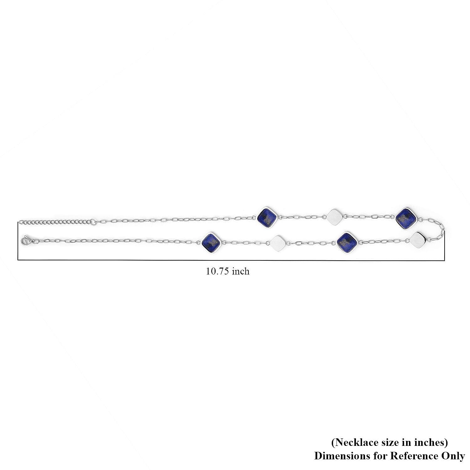 Lapis Lazuli Paper Clip Chain Station Necklace (20-22 Inches) in Stainless Steel 32.00 ctw | Tarnish-Free, Waterproof, Sweat Proof Jewelry
