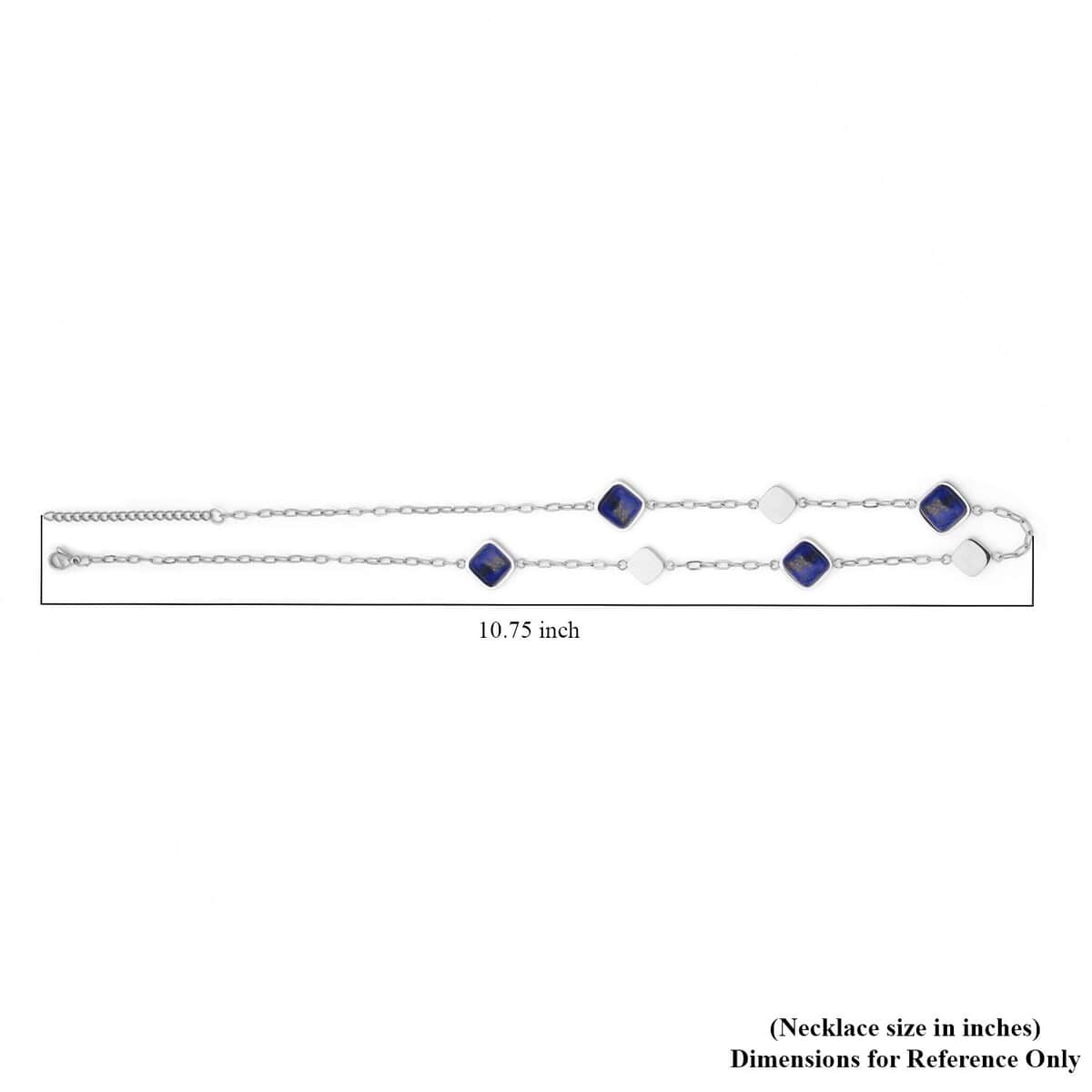 Lapis Lazuli Paper Clip Chain Station Necklace 20-22 Inches in Stainless Steel 32.00 ctw image number 4