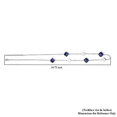 Lapis Lazuli Paper Clip Chain Station Necklace (20-22 Inches) in Stainless Steel 32.00 ctw | Tarnish-Free, Waterproof, Sweat Proof Jewelry