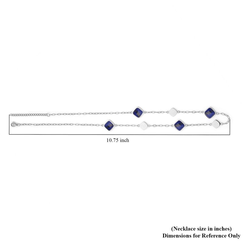 Lapis Lazuli Paper Clip Chain Station Necklace (20-22 Inches) in Stainless Steel 32.00 ctw | Tarnish-Free, Waterproof, Sweat Proof Jewelry