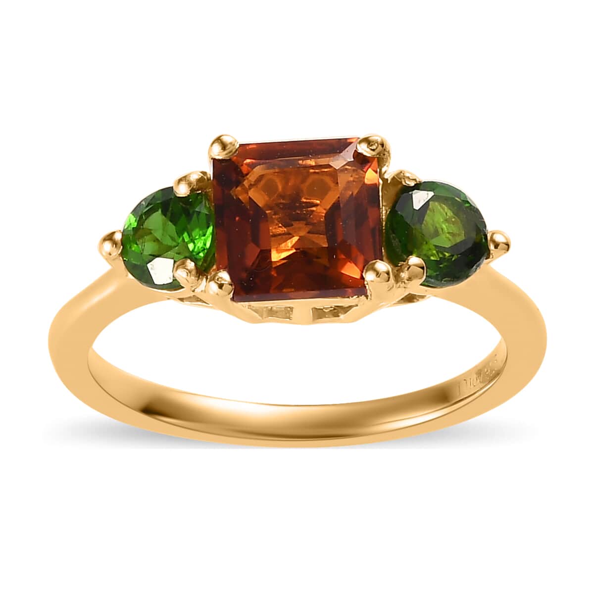 Asscher Cut Brazilian Cherry Citrine and Chrome Diopside1.50 ctw 3 Stone Ring in Vermeil Yellow Gold Over Sterling Silver (Size 10.0) image number 0