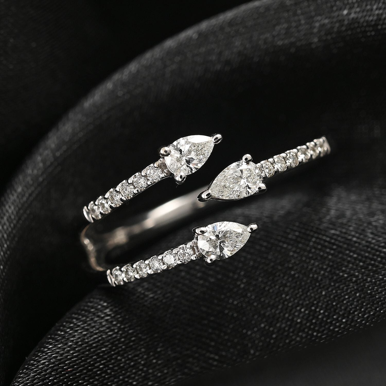 NY Closeout 10K White Gold Past, Present, and Future Diamond Bypass Ring (Size 7.0) 2.50 Grams 0.33 ctw