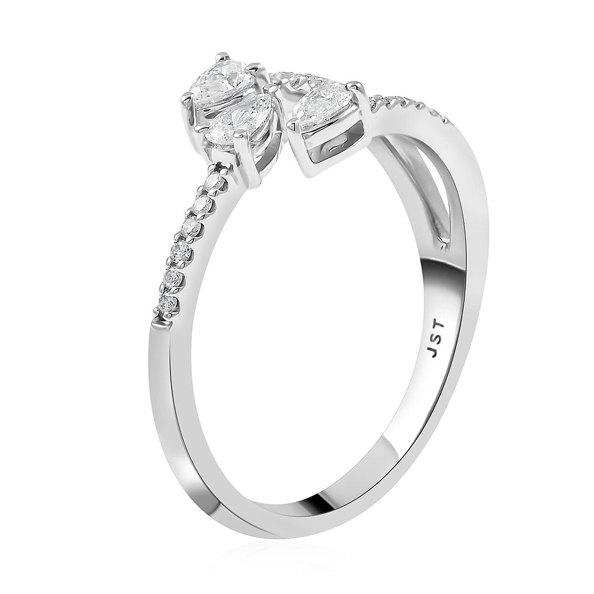 NY Closeout 10K White Gold Past, Present, and Future Diamond Bypass Ring (Size 7.0) 2.50 Grams 0.33 ctw