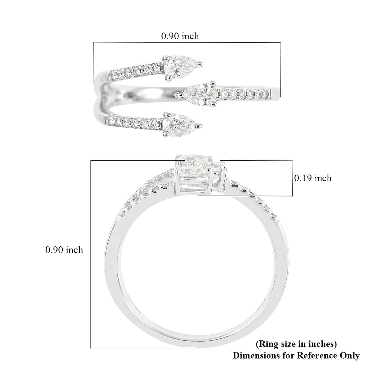 NY Closeout 10K White Gold Past, Present, and Future Diamond Bypass Ring (Size 7.0) 2.50 Grams 0.33 ctw