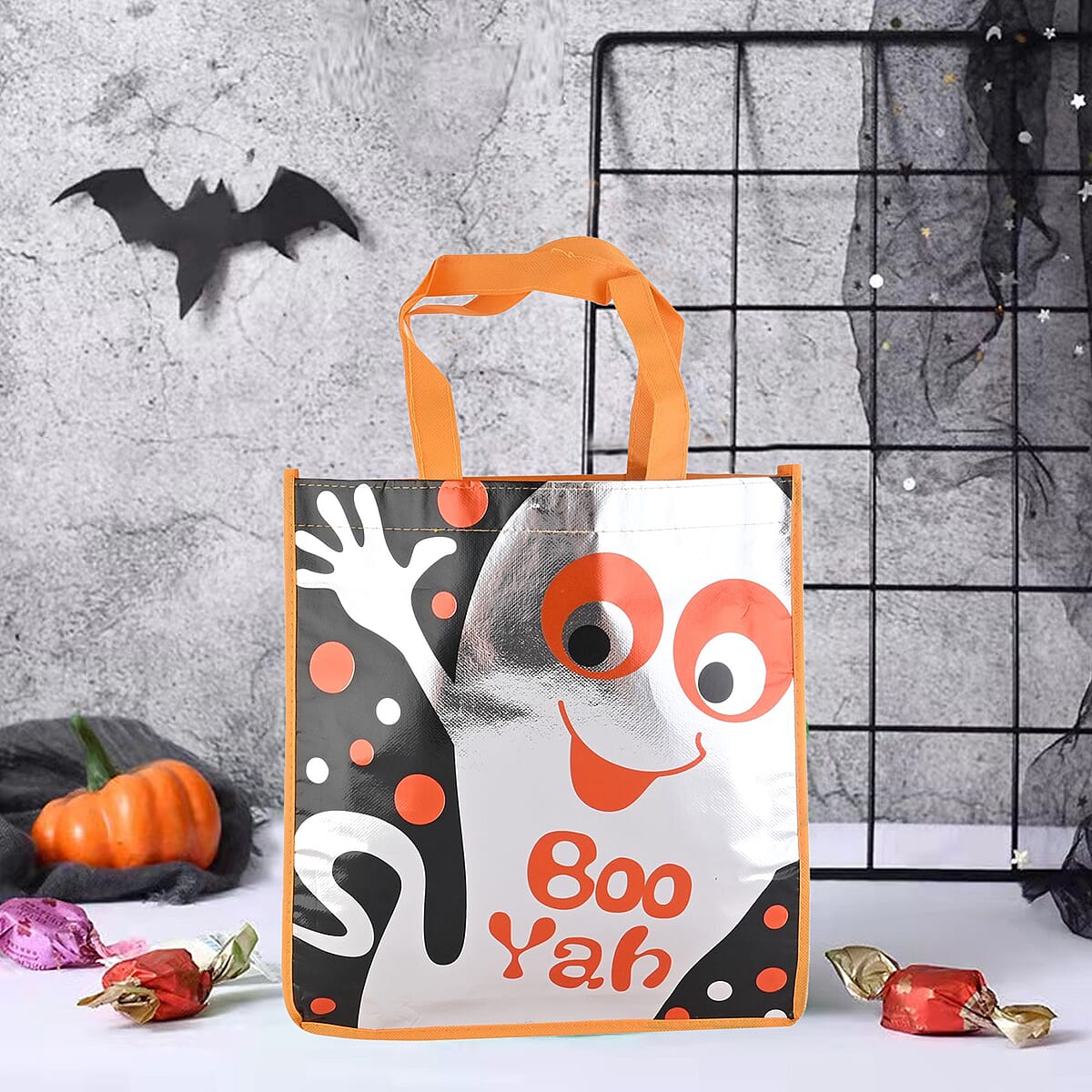 Halloween- Ghost Trick Or Treat Bag Shiny Coated Non Woven W/2.5in Handle image number 1