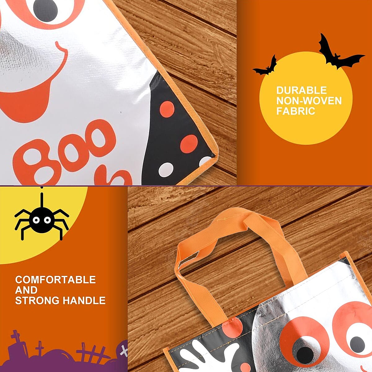 Halloween- Ghost Trick Or Treat Bag Shiny Coated Non Woven W/2.5in Handle image number 2