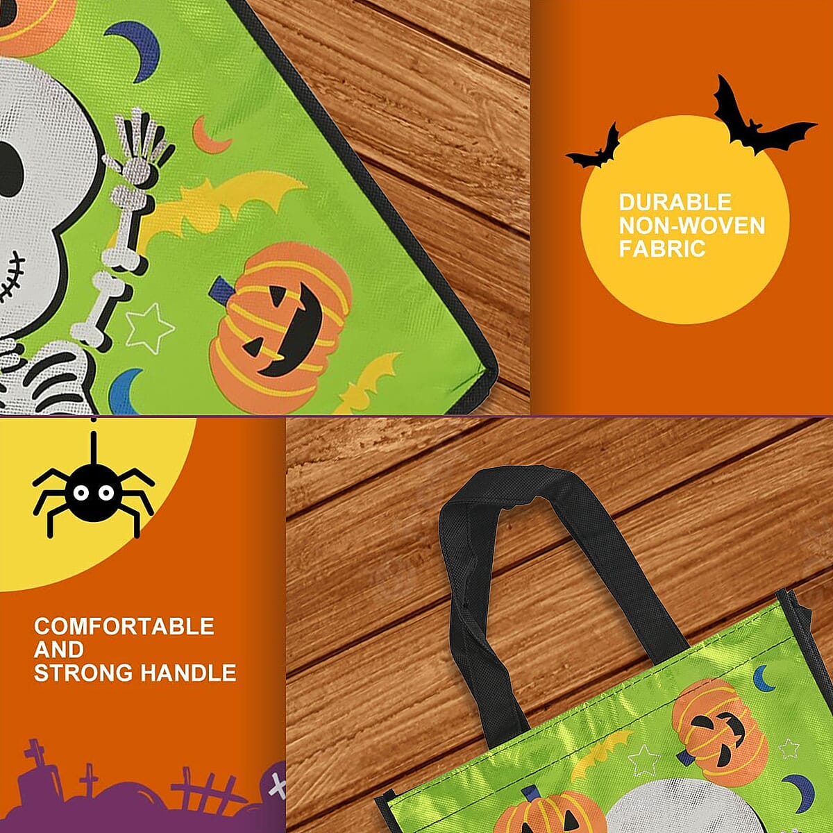 Halloween- Skeleton Trick Or Treat Bag Shiny Coated Non Woven W/2.5in Handle image number 2