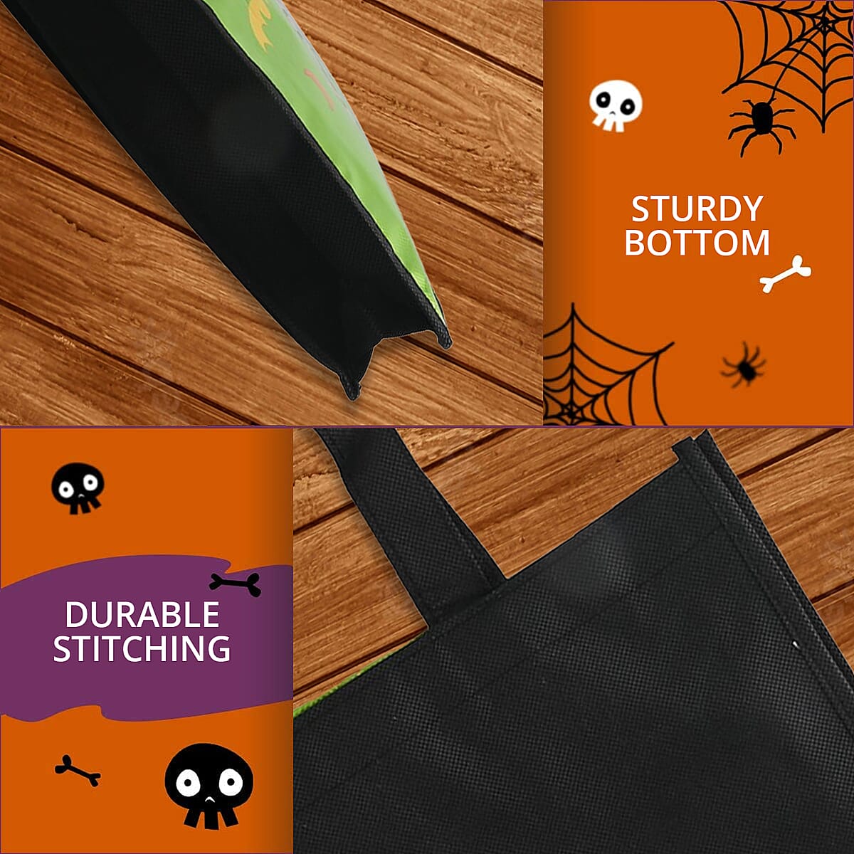 Halloween- Skeleton Trick Or Treat Bag Shiny Coated Non Woven W/2.5in Handle image number 3
