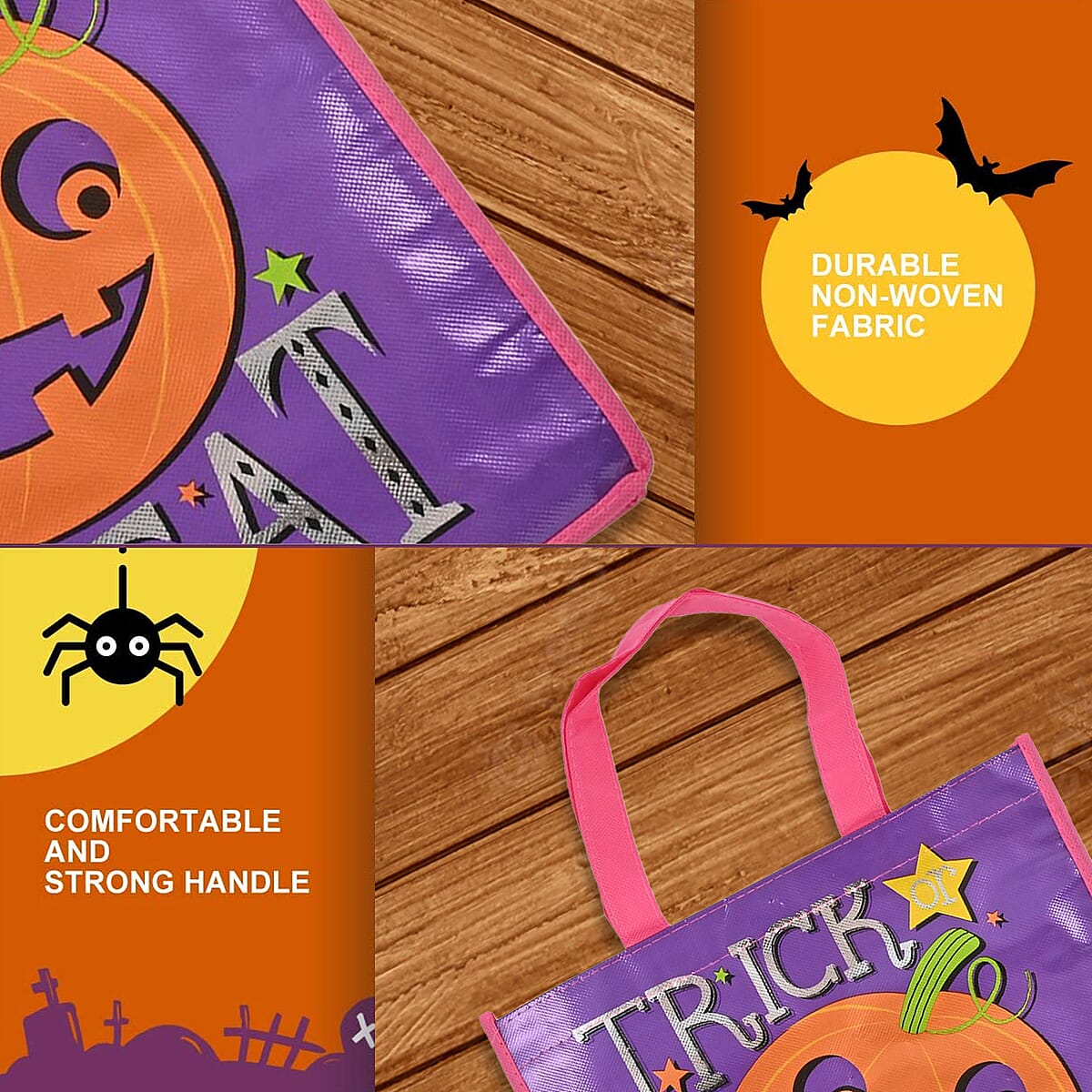 Halloween- Pumpkin w/ Candy Trick Or Treat Bag Shiny Coated Non Woven 12x13 W/2.5in Handle image number 2