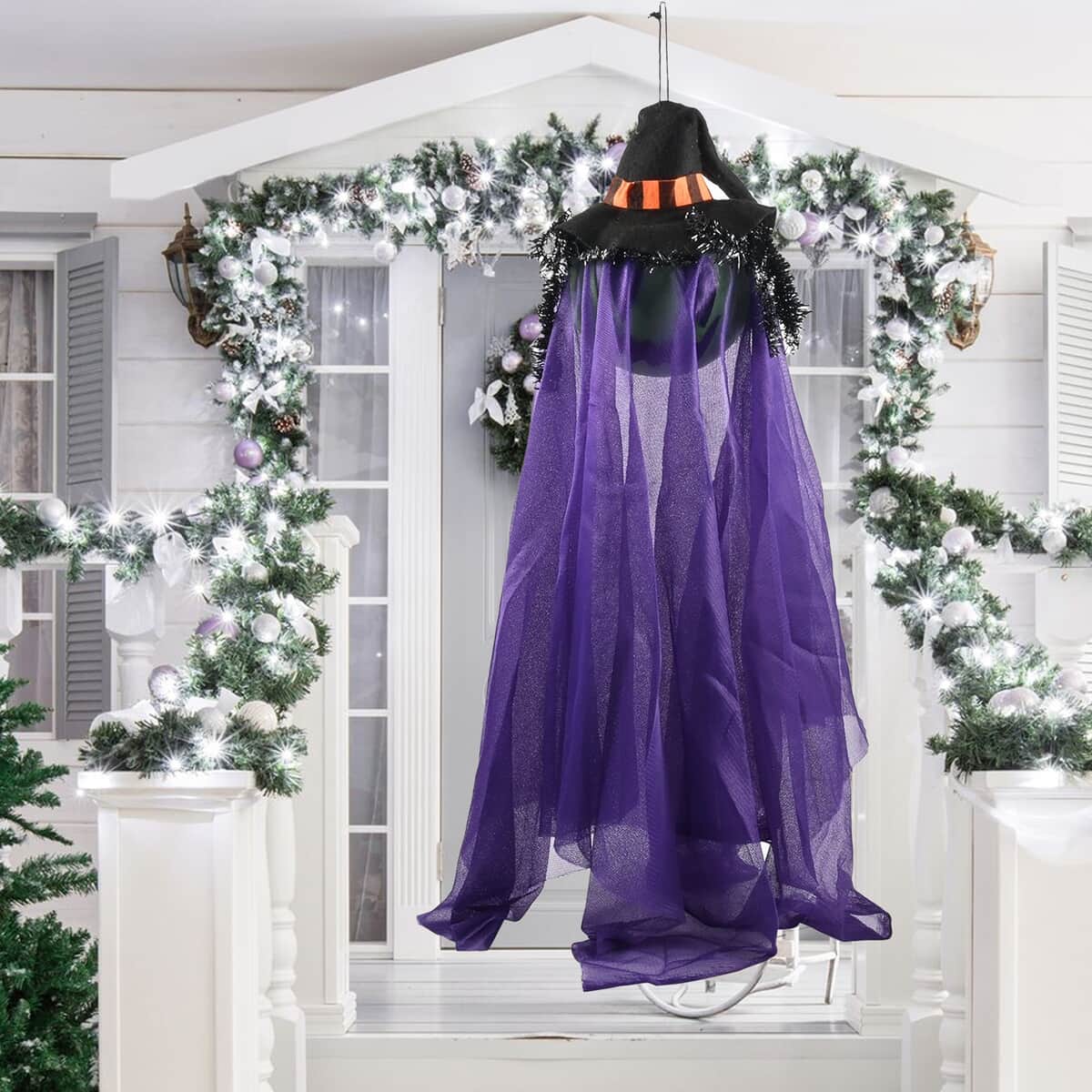 Halloween- Purple Hanging Light-Up Witch (26 Inch Batteries Included) image number 1