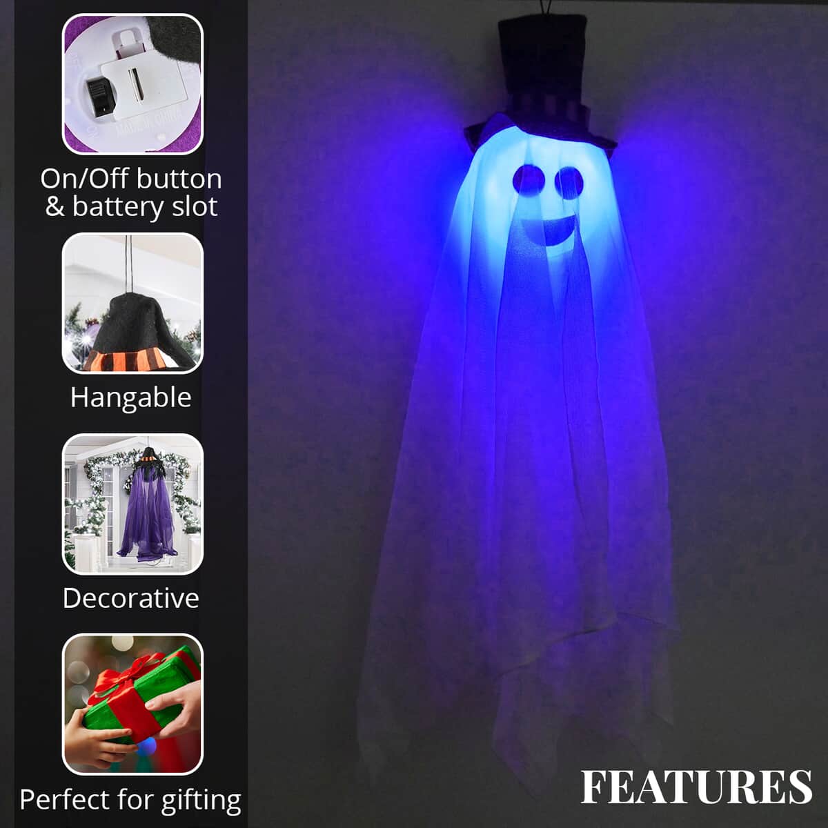 Halloween- Purple Hanging Light-Up Witch (26 Inch Batteries Included) image number 2