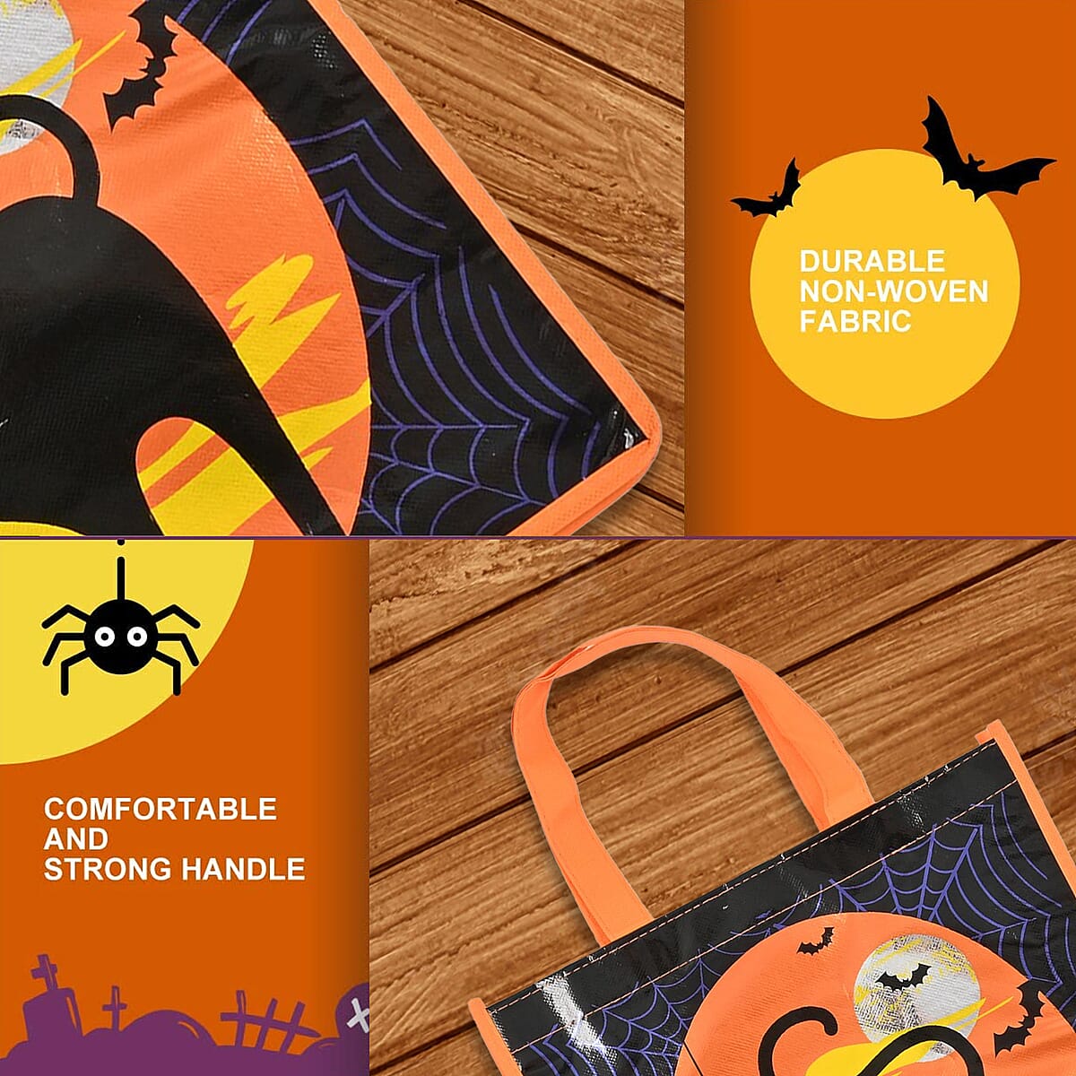 Halloween- Black Cat Trick Or Treat Bag Shiny Coated Non Woven W/2.5in Handle image number 2