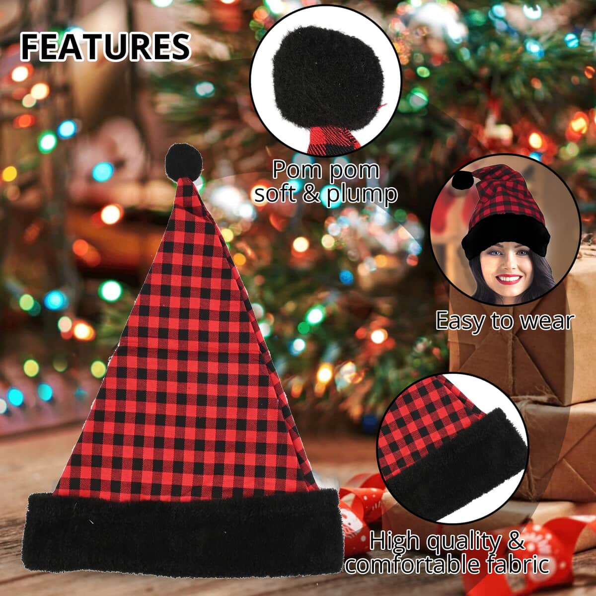 Red and Black Checkered Christmas Hat image number 2