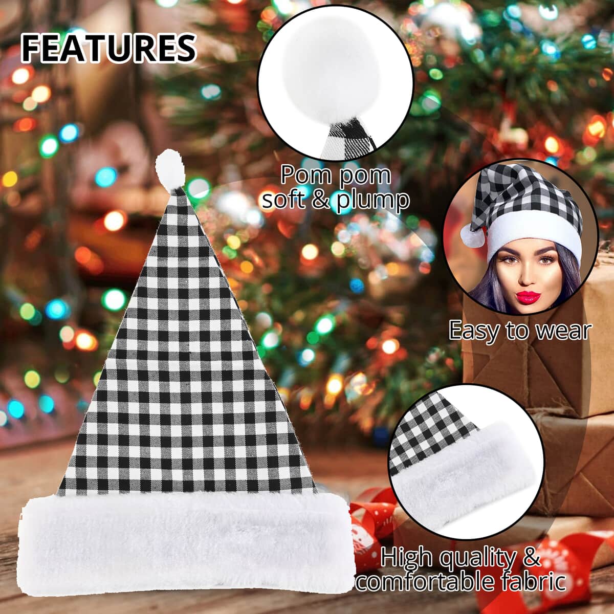 White and Black Checkered Christmas Hat image number 2