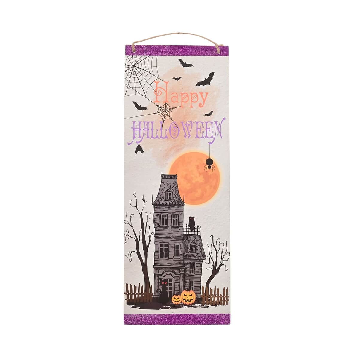 Halloween- "Happy Halloween" Haunted House Vertical Wall Plaque (5.9x15.7 Inches) image number 0