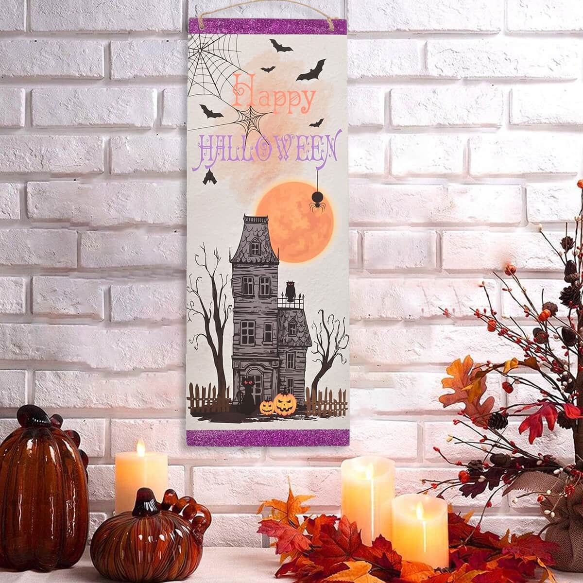 Halloween- "Happy Halloween" Haunted House Vertical Wall Plaque (5.9x15.7 Inches) image number 1