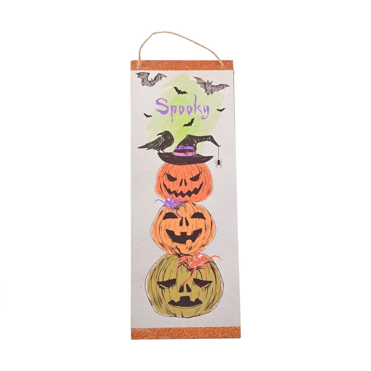 Halloween- Spooky Pumpkin w/ Orange Glitter Vertical Wall Plaque  image number 0