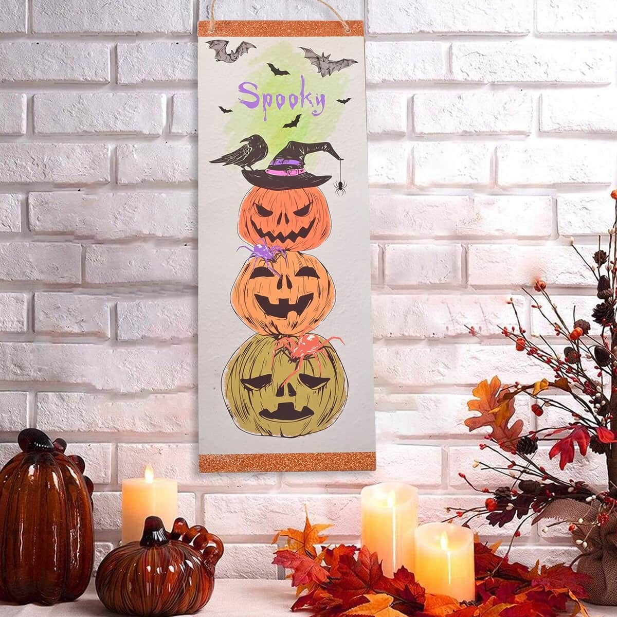 Halloween- Spooky Pumpkin w/ Orange Glitter Vertical Wall Plaque  image number 1