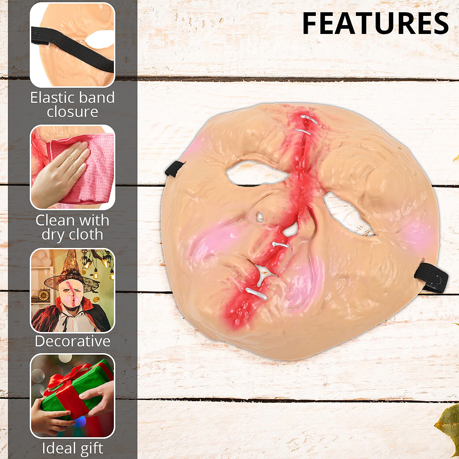 Halloween- Scary Rubber Scar Face Mask w/ Tie on Cord , Halloween Mask , Horror Mask , Scary Halloween Mask