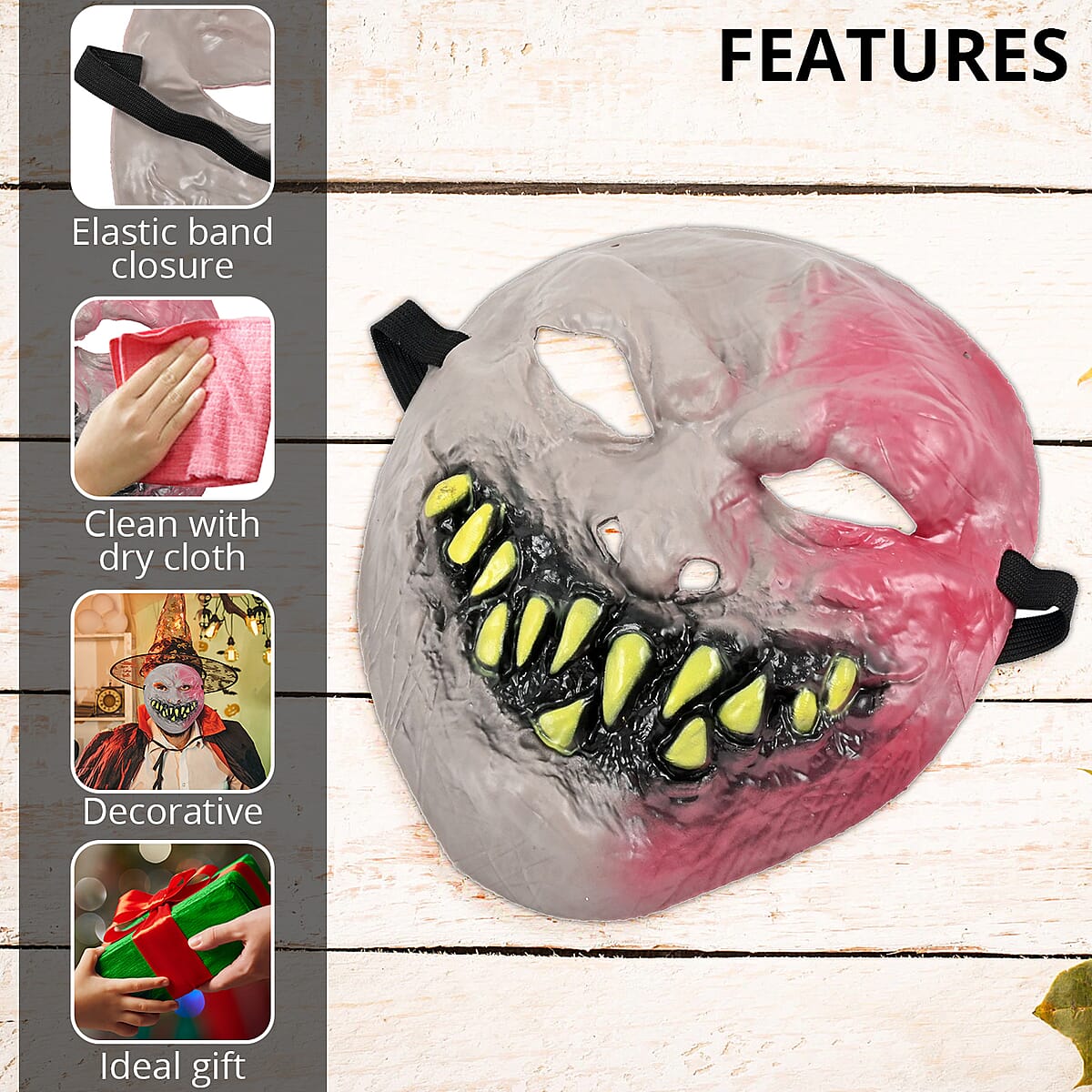 Halloween- Scary Rubber Joker Mask w/ Tie on Cord , Halloween Mask , Horror Mask , Scary Halloween Mask image number 2