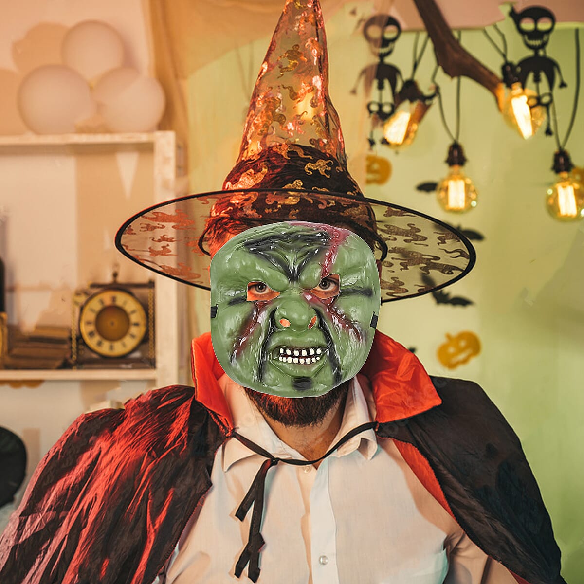 Halloween- Scary Rubber Green Monster Mask w/ Tie on Cord , Halloween Mask , Horror Mask , Scary Halloween Mask image number 1