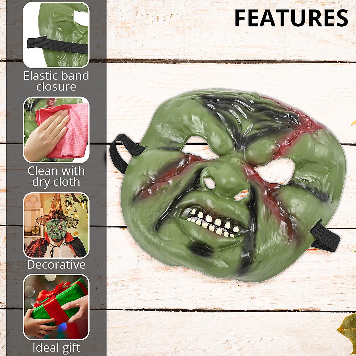 Halloween- Scary Rubber Green Monster Mask w/ Tie on Cord , Halloween Mask , Horror Mask , Scary Halloween Mask image number 2