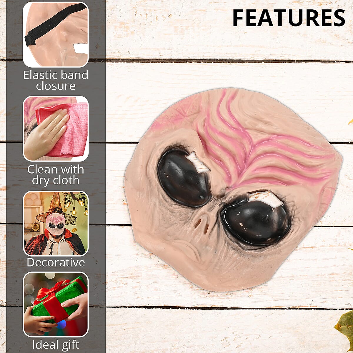 Halloween- Scary Rubber Alien Mask w/ Tie on Cord | Halloween Mask | Horror Mask | Scary Halloween Mask image number 2