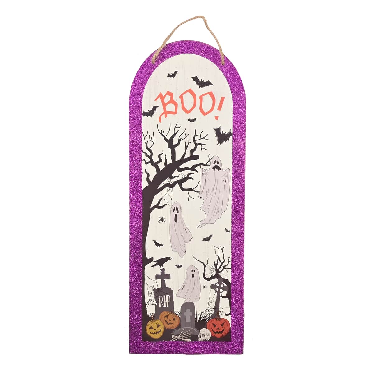 Halloween- "Boo!" Ghost Vertical Arch Wall Plaque (5.9x15.7 Inches) image number 0