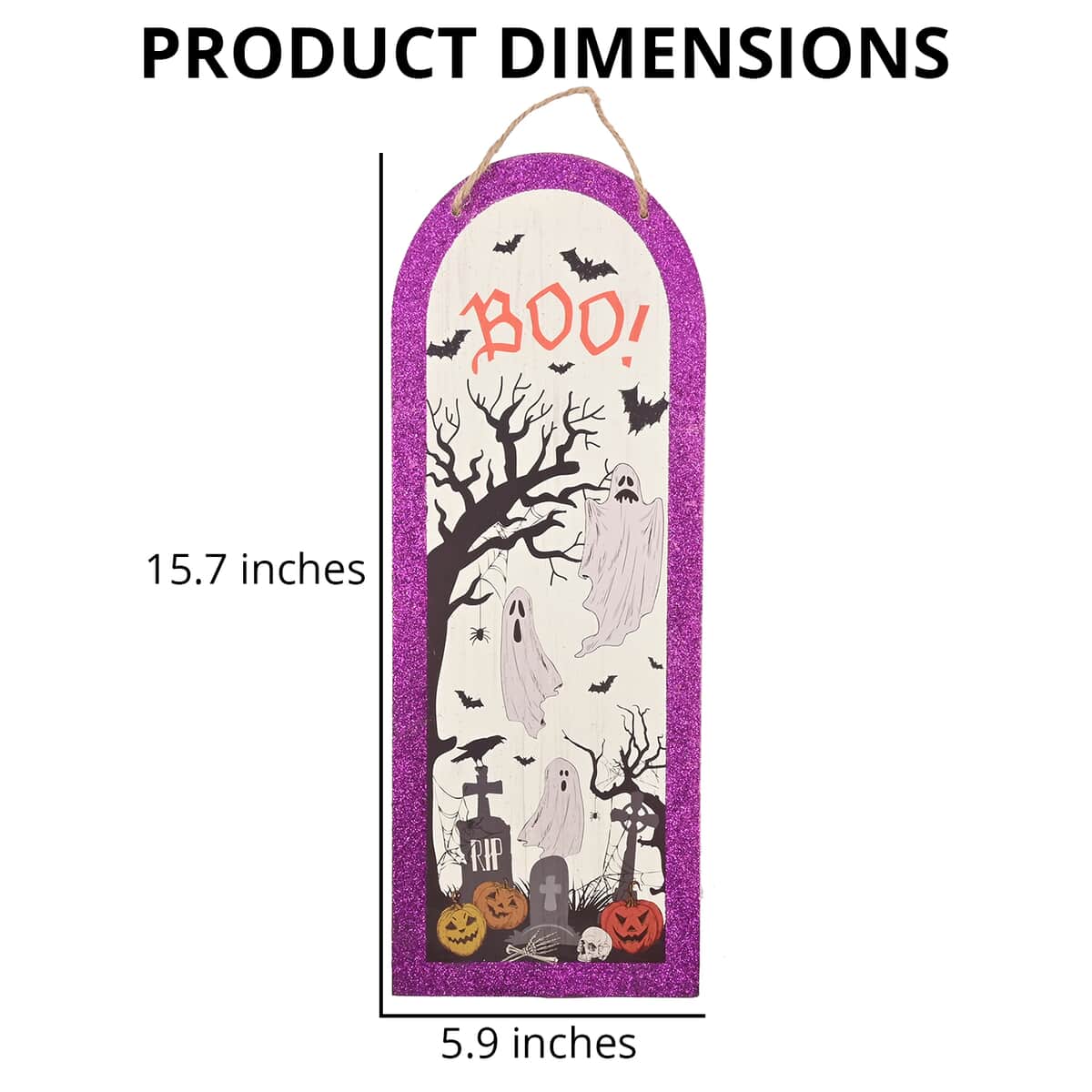 Halloween- "Boo!" Ghost Vertical Arch Wall Plaque (5.9x15.7 Inches) image number 3