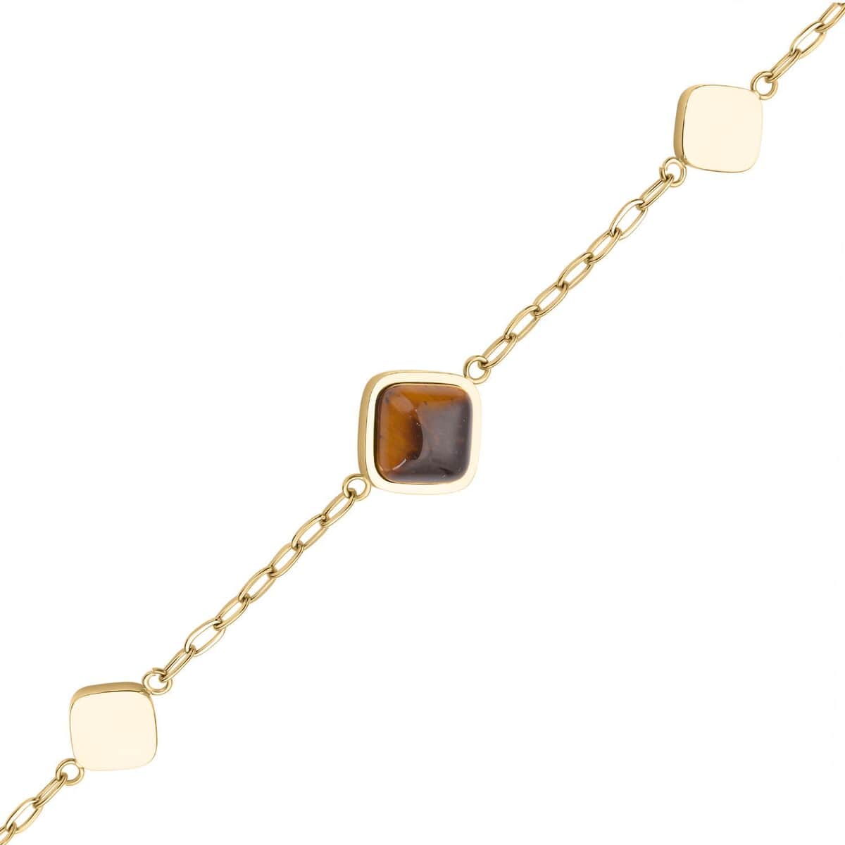 Yellow Tiger's Eye Paper Clip Chain Station Necklace (20-22 Inches) in ION Plated YG Stainless Steel 32.00 ctw , Tarnish-Free, Waterproof, Sweat Proof Jewelry image number 3