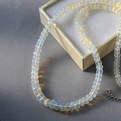 Ethiopian Welo Opal Beaded Necklace 18 Inches in Platinum Over Sterling Silver 67.25 ctw