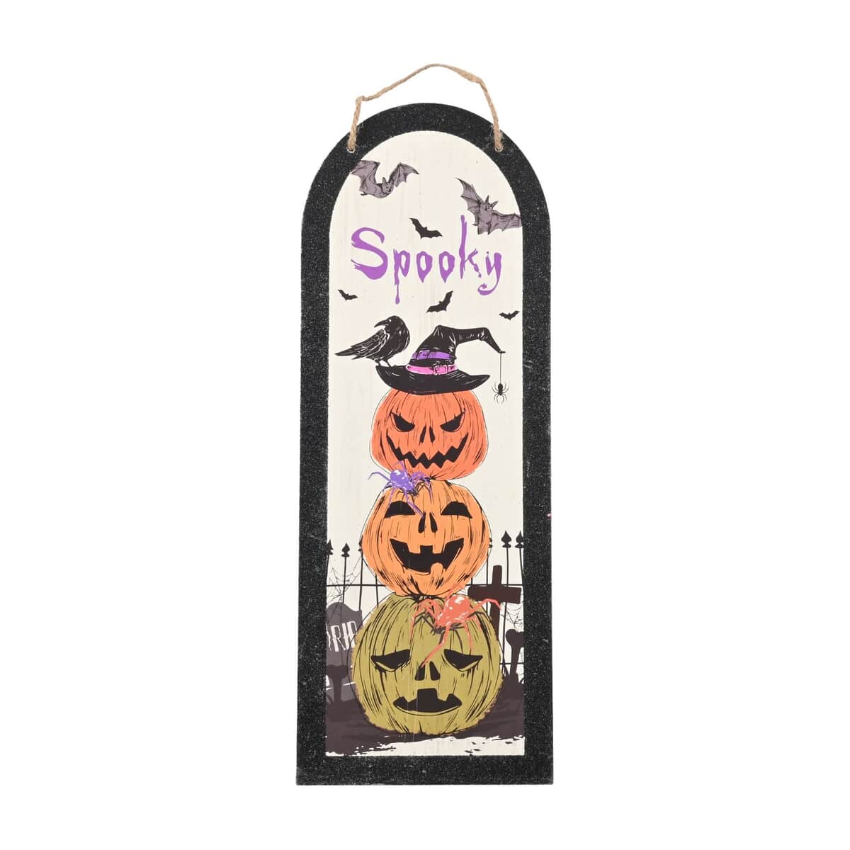 Halloween- Spooky Pumpkin W/ Black glitter Arch Wall Plaque  image number 0