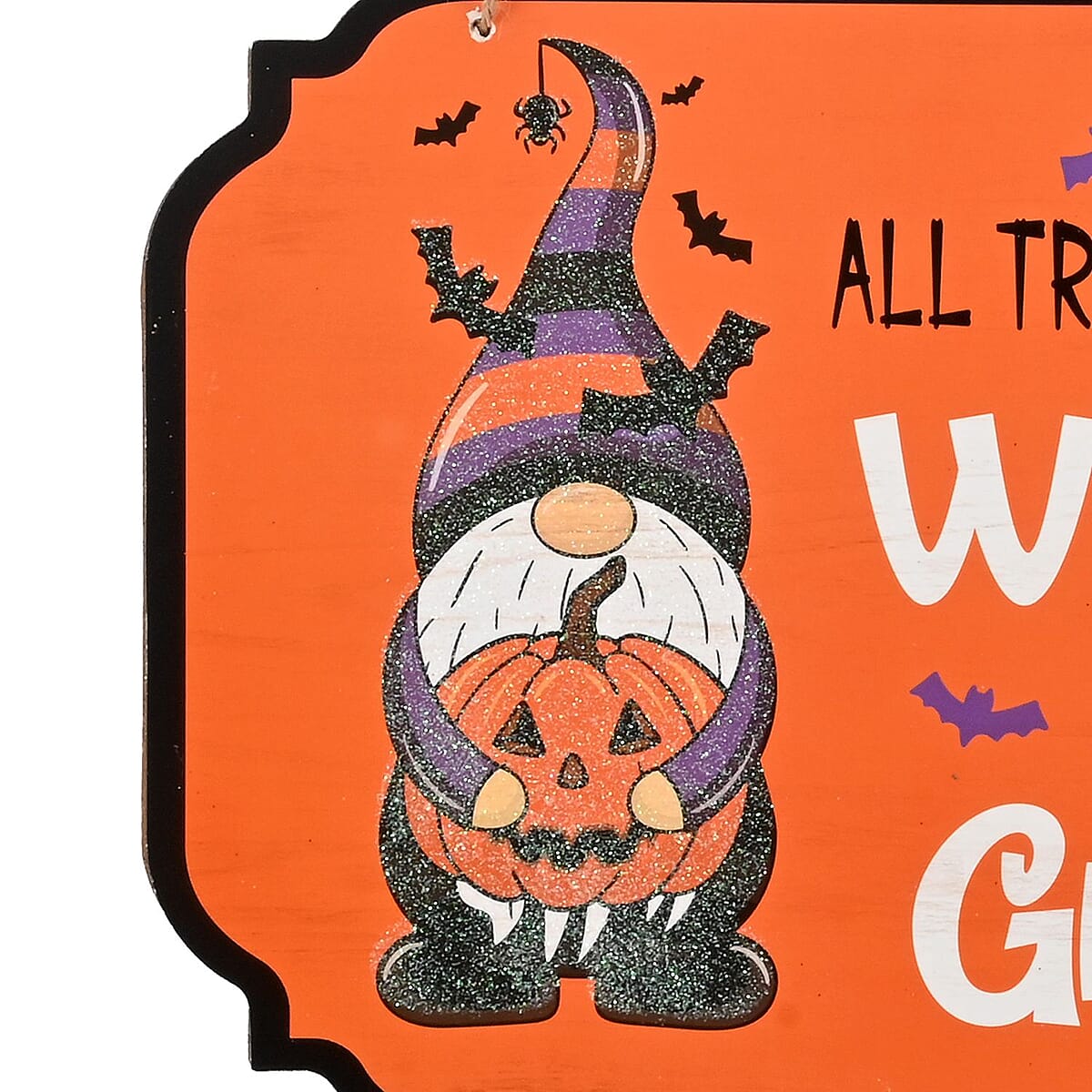 Halloween- All Trick or Treaters Welcome to Our GnomeWall Plaque W/glitter and Twine Rope Hangers image number 3