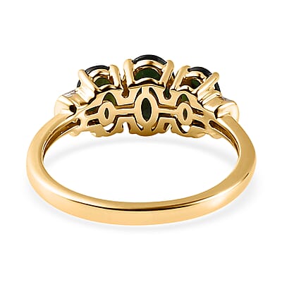 Luxoro 10K Yellow Gold Premium Tanzanian Chrome Tourmaline and Diamond Accent 3 Stone Ring (Size 10.0) 1.60 ctw