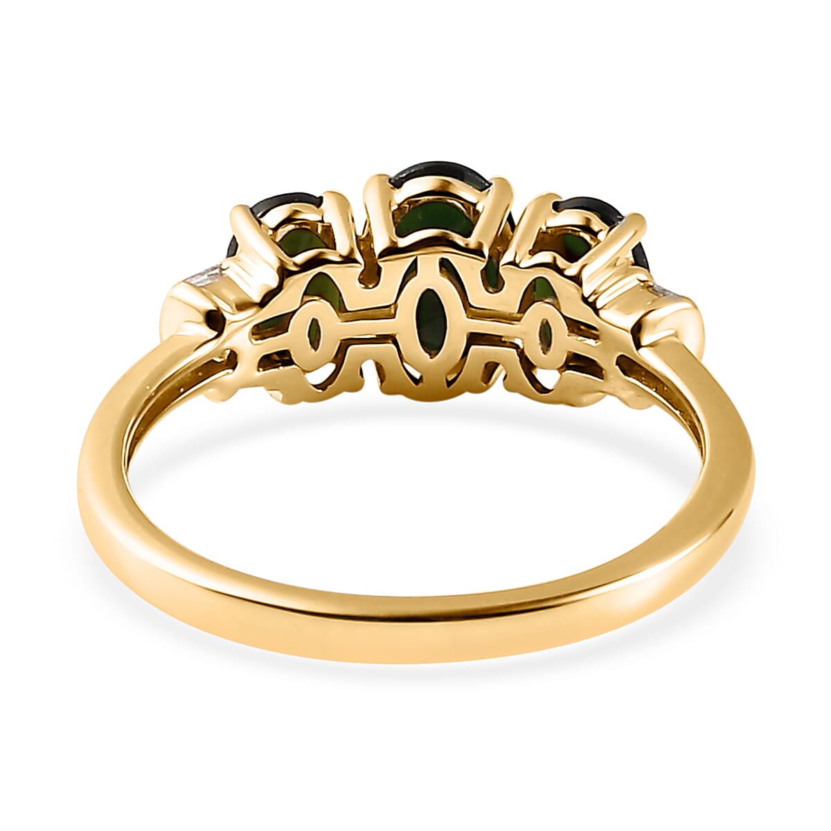 Luxoro 10K Yellow Gold Premium Tanzanian Chrome Tourmaline and Diamond Accent 3 Stone Ring (Size 8.0) 1.60 ctw image number 4