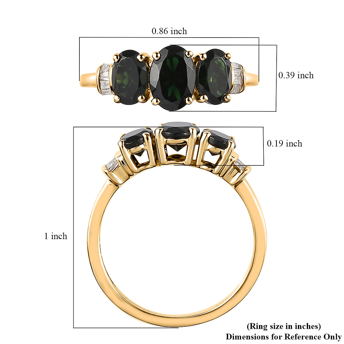 Luxoro 10K Yellow Gold Premium Tanzanian Chrome Tourmaline and Diamond Accent 3 Stone Ring (Size 8.0) 1.60 ctw image number 5